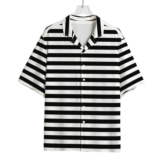 Black And White Striped Pattern Print Rayon Hawaiian Shirt