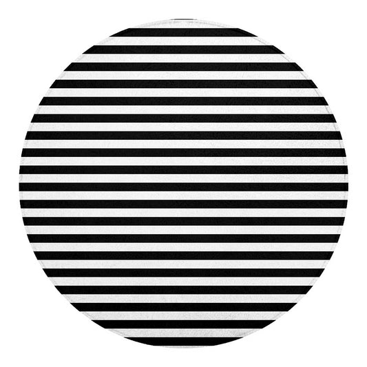 Black And White Striped Pattern Print Round Blanket