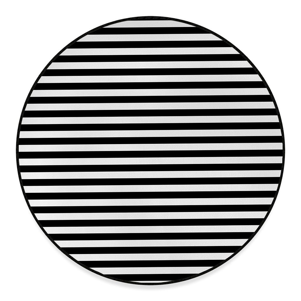 Black And White Striped Pattern Print Round Floor Mat