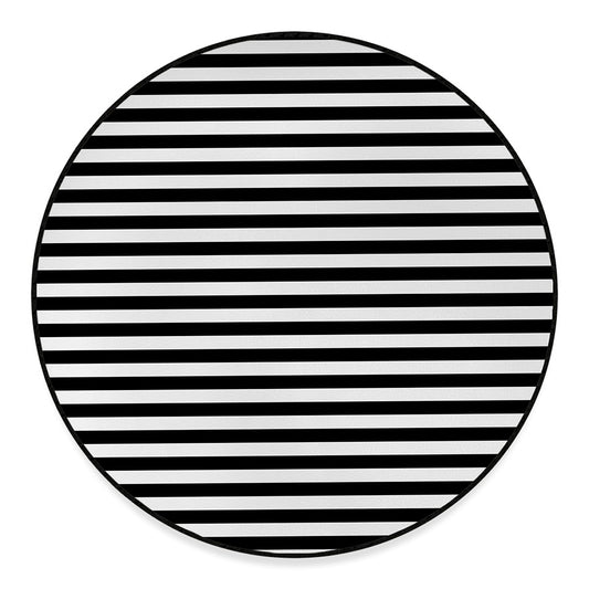 Black And White Striped Pattern Print Round Floor Mat