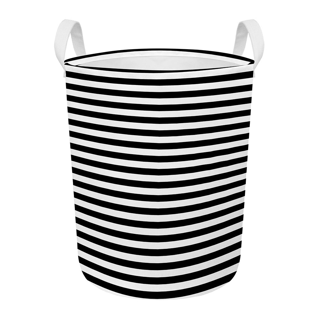 Black And White Striped Pattern Print Round Laundry Basket