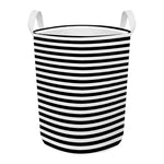 Black And White Striped Pattern Print Round Laundry Basket