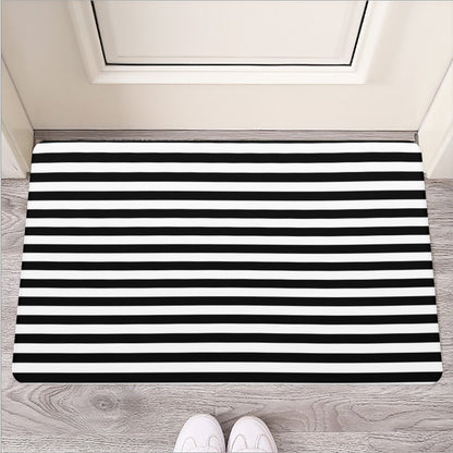 Black And White Striped Pattern Print Rubber Doormat