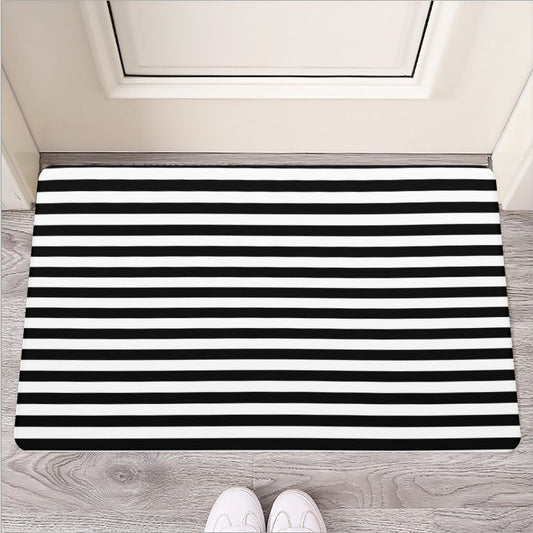 Black And White Striped Pattern Print Rubber Doormat