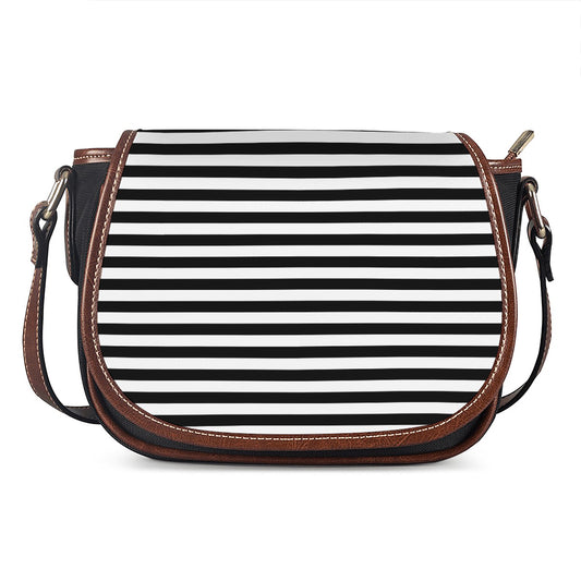 Black And White Striped Pattern Print Saddle Bag