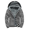 Black And White Striped Pattern Print Sherpa Lined Zip Up Hoodie