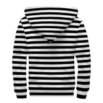 Black And White Striped Pattern Print Sherpa Lined Zip Up Hoodie