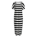 Black And White Striped Pattern Print Short Sleeve Long Nightdress