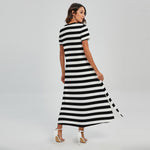 Black And White Striped Pattern Print Short Sleeve Maxi Dress