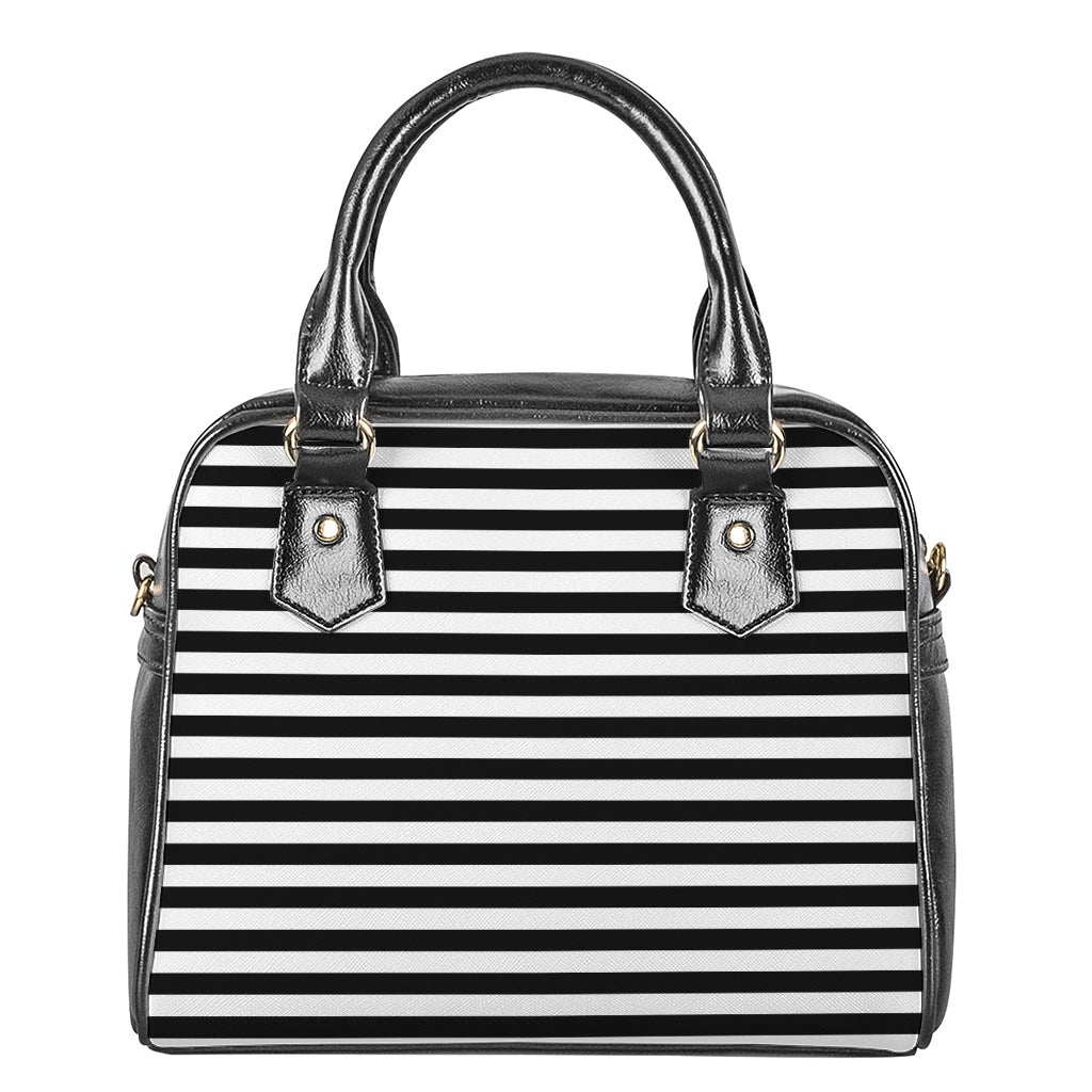 Black And White Striped Pattern Print Shoulder Handbag