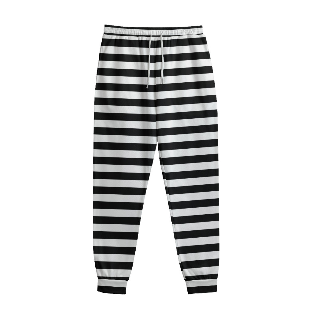 Black And White Striped Pattern Print Sweatpants