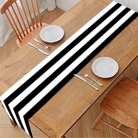Black And White Striped Pattern Print Table Runner