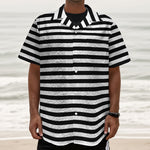 Black And White Striped Pattern Print Textured Short Sleeve Shirt
