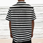 Black And White Striped Pattern Print Textured Short Sleeve Shirt