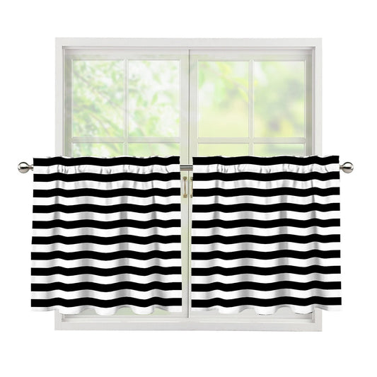 Black And White Striped Pattern Print Tier Curtains