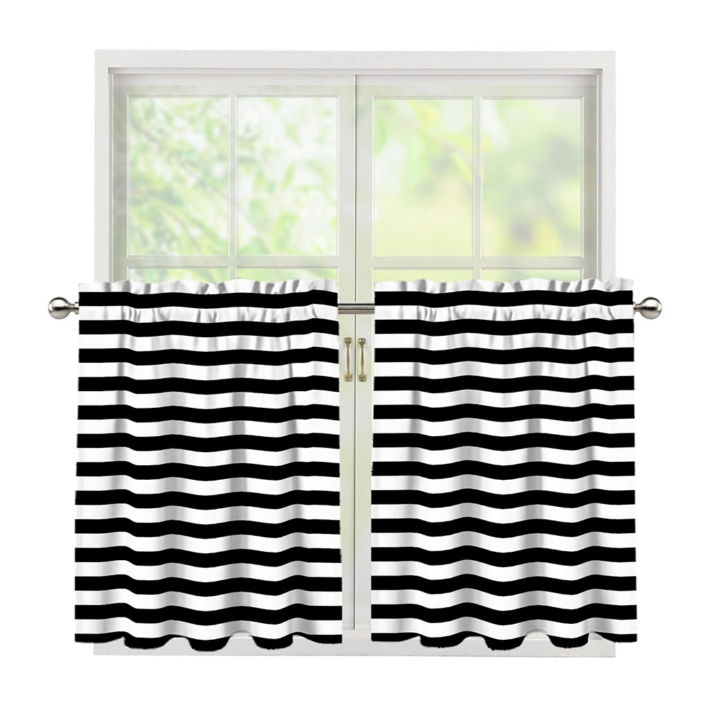 Black And White Striped Pattern Print Tier Curtains