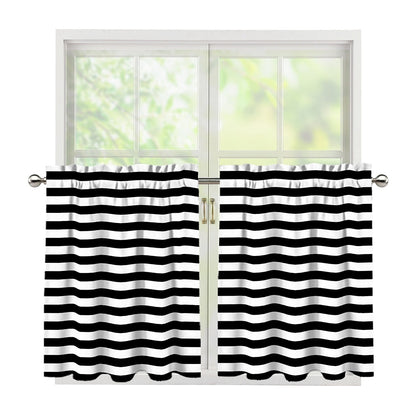 Black And White Striped Pattern Print Tier Curtains