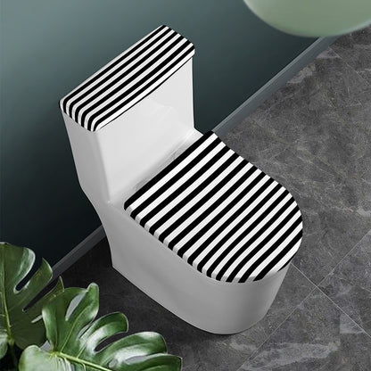 Black And White Striped Pattern Print Toilet Lid And Tank Cover Set