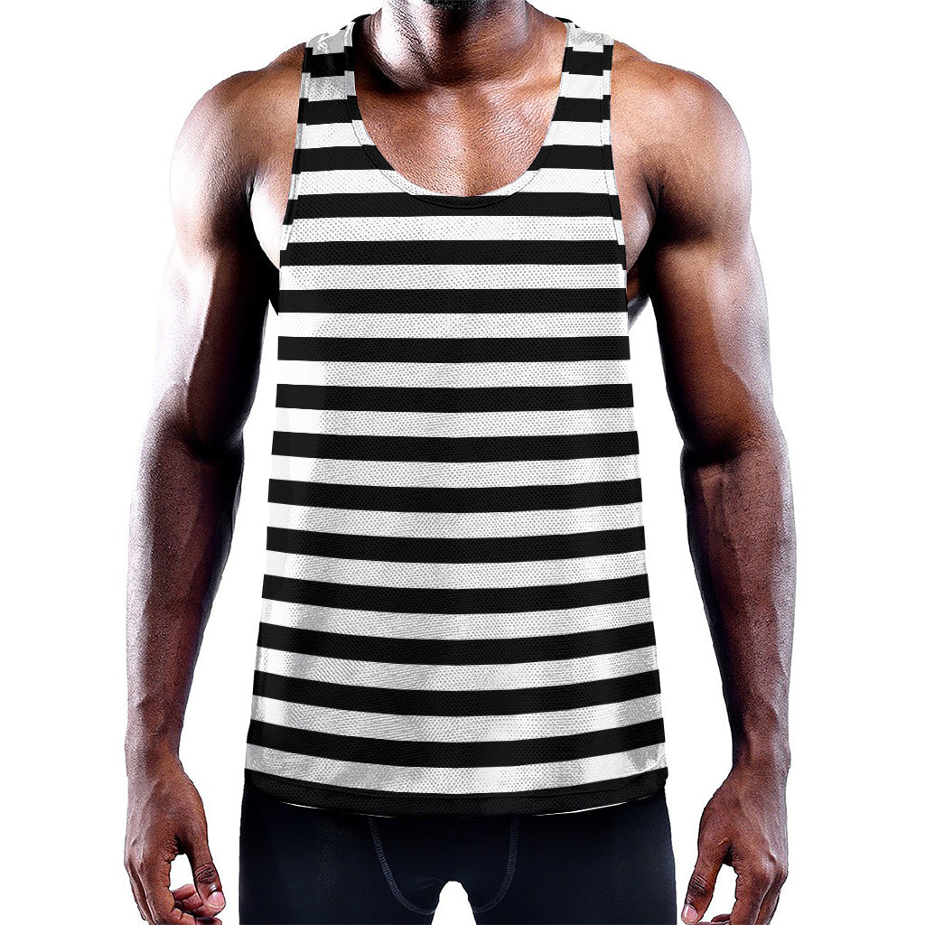 Black And White Striped Pattern Print Training Tank Top
