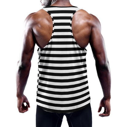 Black And White Striped Pattern Print Training Tank Top