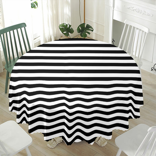 Black And White Striped Pattern Print Waterproof Round Tablecloth