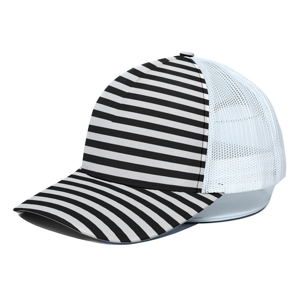 Black And White Striped Pattern Print White Mesh Trucker Cap