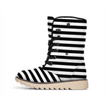 Black And White Striped Pattern Print Winter Boots