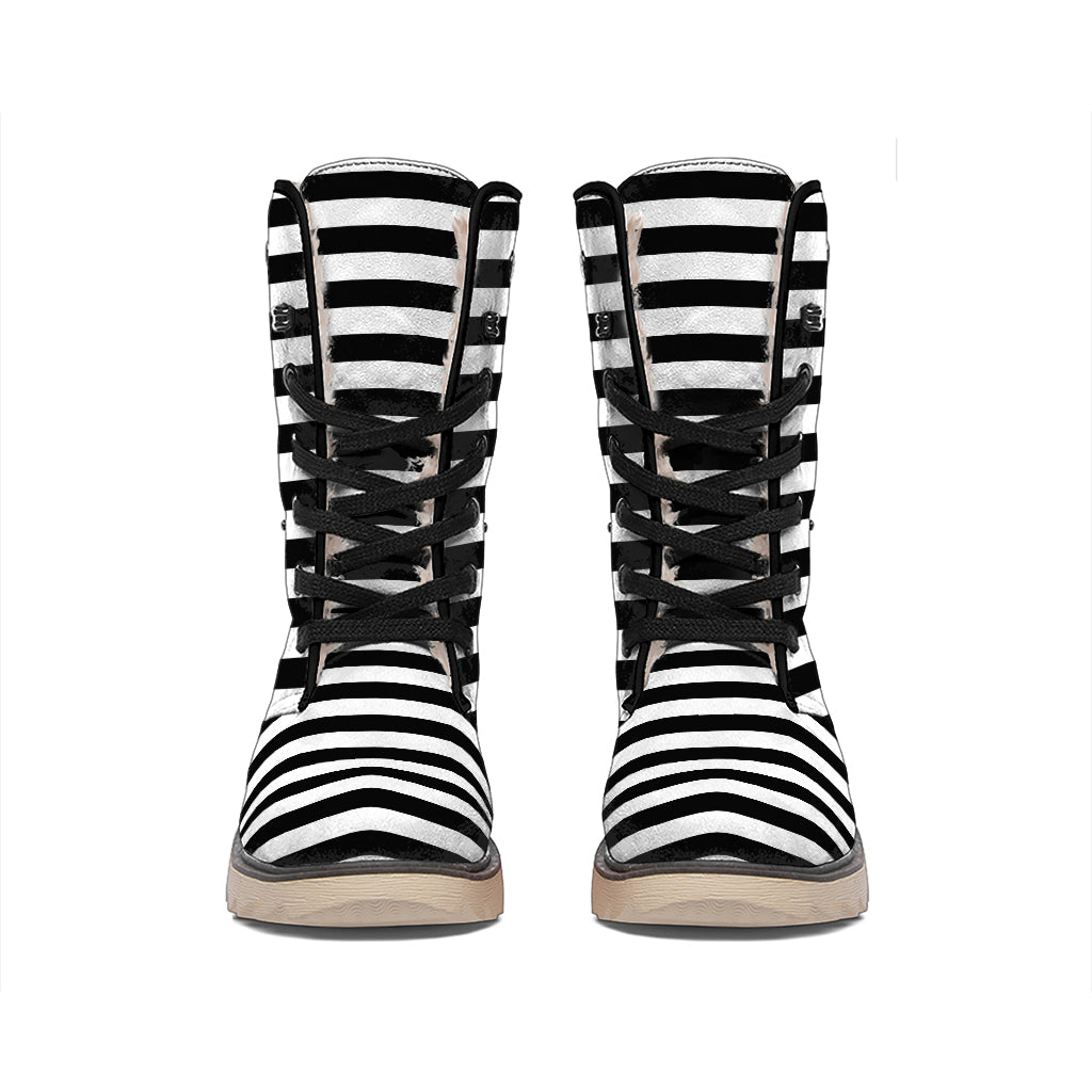 Black And White Striped Pattern Print Winter Boots