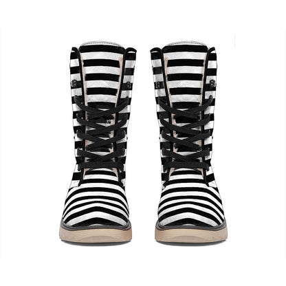 Black And White Striped Pattern Print Winter Boots