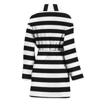 Black And White Striped Pattern Print Women's Bathrobe