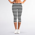 Black And White Striped Pattern Print Women's Capri Leggings