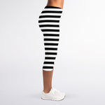 Black And White Striped Pattern Print Women's Capri Leggings