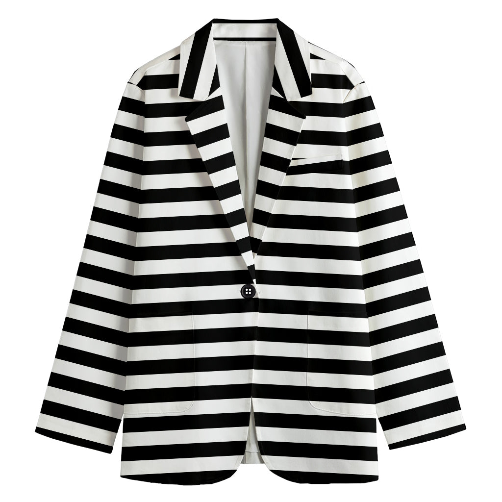 Black And White Striped Pattern Print Women's Cotton Blazer