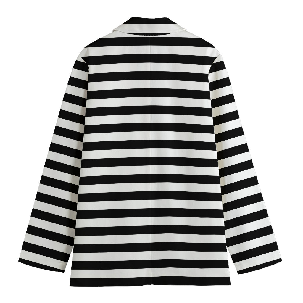 Black And White Striped Pattern Print Women's Cotton Blazer
