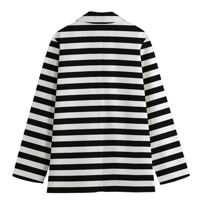 Black And White Striped Pattern Print Women's Cotton Blazer