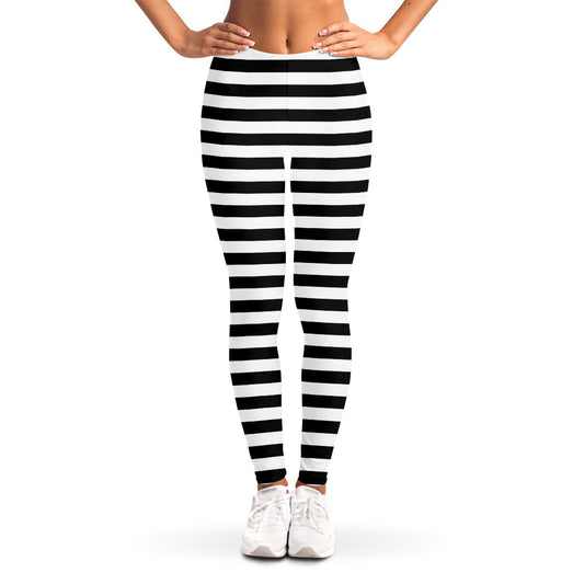 Black And White Striped Pattern Print Women's Leggings