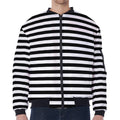 Black And White Striped Pattern Print Zip Sleeve Bomber Jacket