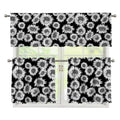 Black And White Sunflower Pattern Print 3 Piece Kitchen Curtains