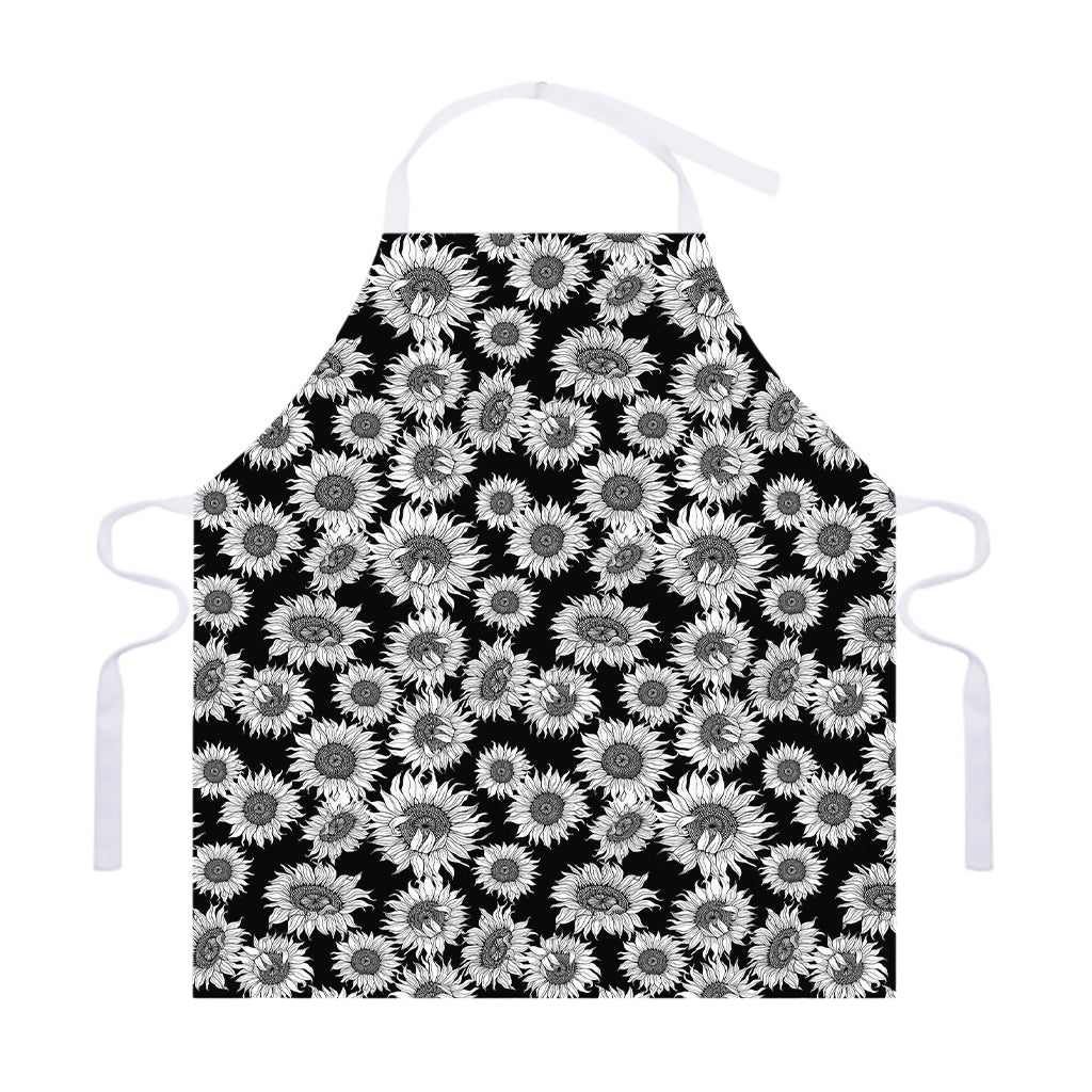 Black And White Sunflower Pattern Print Adjustable Apron