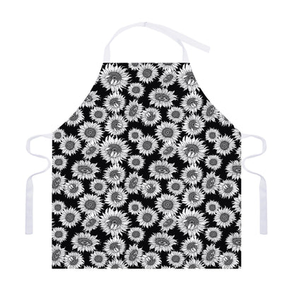 Black And White Sunflower Pattern Print Adjustable Apron