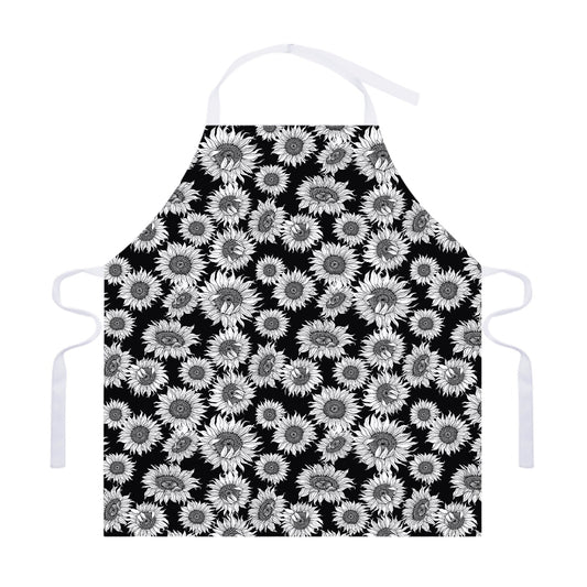 Black And White Sunflower Pattern Print Adjustable Apron