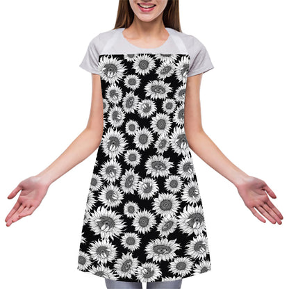 Black And White Sunflower Pattern Print Adjustable Apron