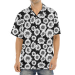 Black And White Sunflower Pattern Print Aloha Shirt