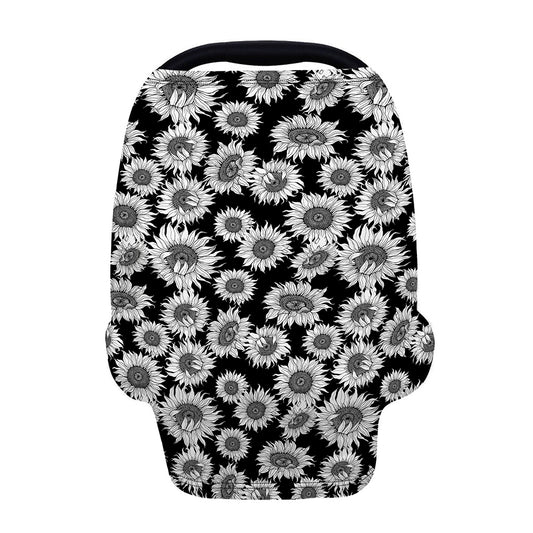 Black And White Sunflower Pattern Print Baby Seat Cover
