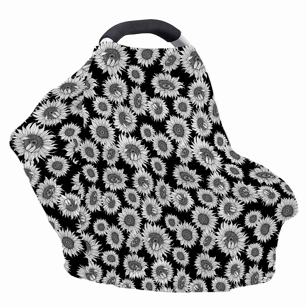 Black And White Sunflower Pattern Print Baby Seat Cover