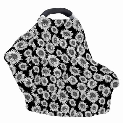 Black And White Sunflower Pattern Print Baby Seat Cover