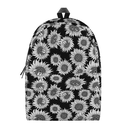 Black And White Sunflower Pattern Print Backpack