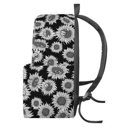 Black And White Sunflower Pattern Print Backpack