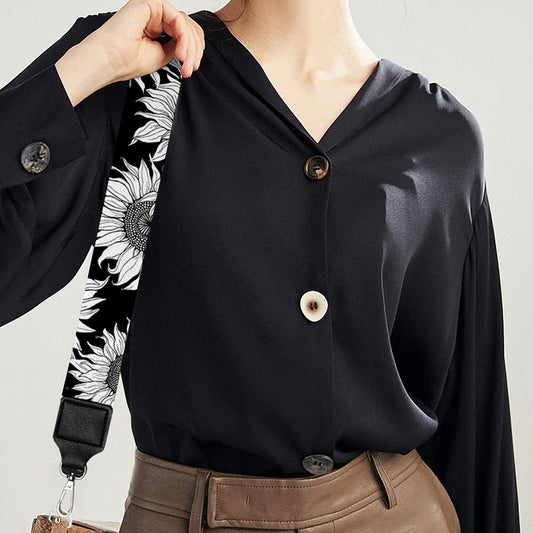 Black And White Sunflower Pattern Print Bag Strap