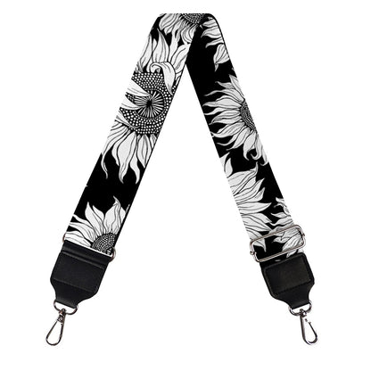 Black And White Sunflower Pattern Print Bag Strap